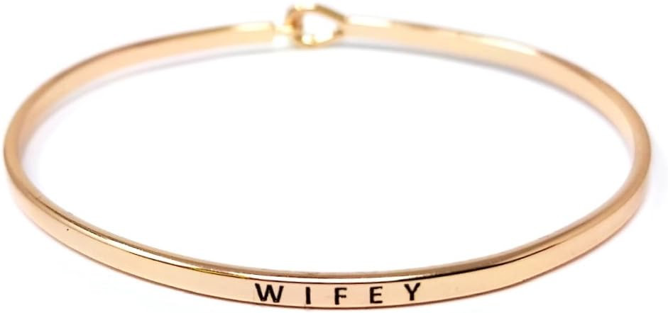 by you Inspirational Positive Message Engraved Thin Cuff Bangle Hook Bracelet | Amazon (US)