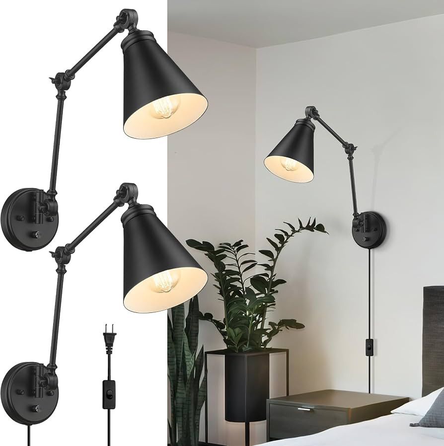 LIROUVET Plug in Wall Sconces Set of Two, Adjustable Swing Arm Wall Lamp, Industrial Sconces Wall... | Amazon (US)