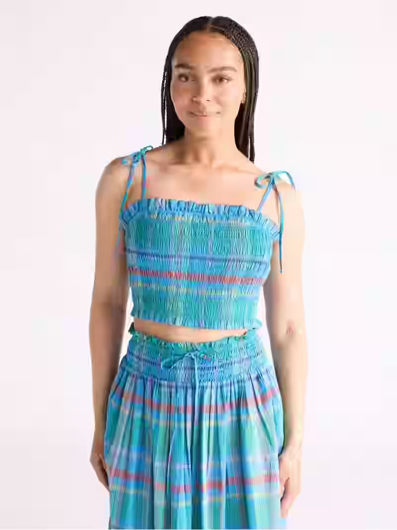 Free Assembly Women's and Women's Plus Smocked Cropped Cotton Cami Top, Sizes XS-4X | Walmart (US)