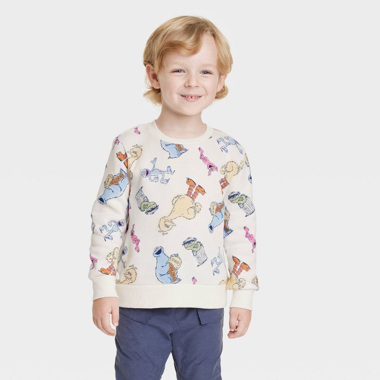 Toddler Boys' Sesame Street Printed Pullover Sweatshirt - Cream | Target