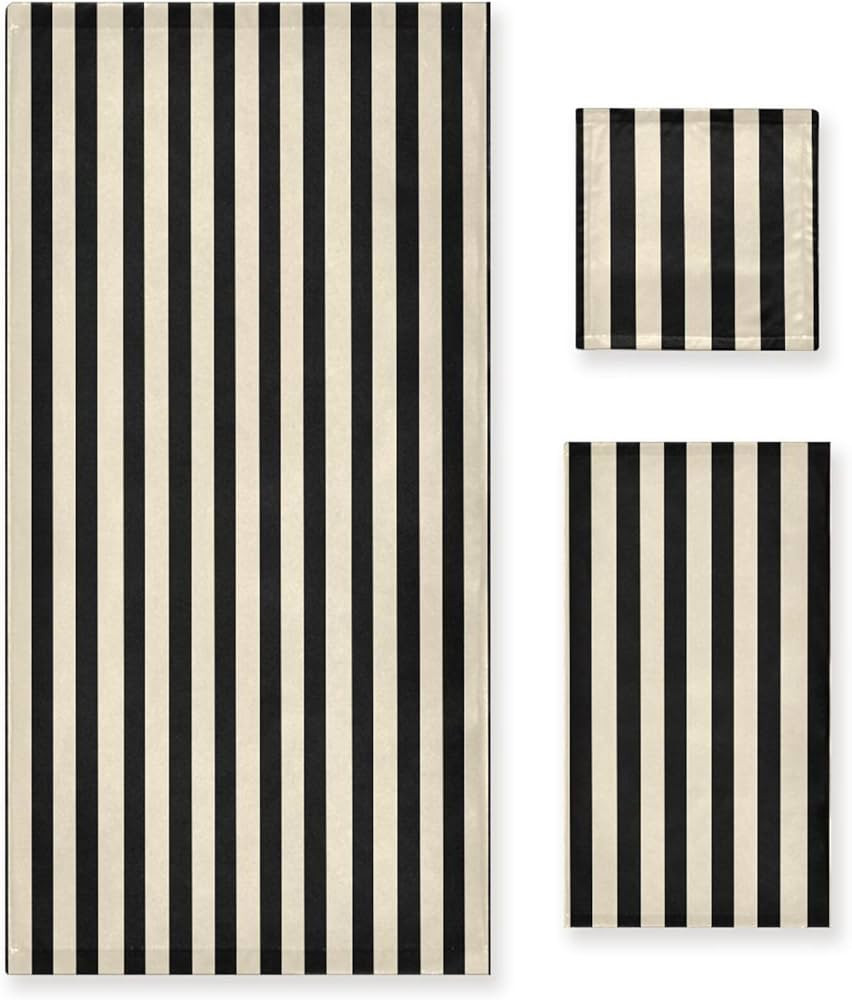 ALAZA Beige and Black Stripes Towel Bathroom Set, 3-Piece Towel Set, 1 Bath Towel, 1 Hand Towel, ... | Amazon (US)