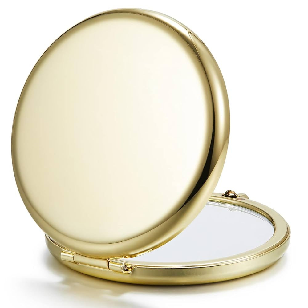 Compact Mirror for Purse, Double-Sided 1X/2X Magnifying Metal Pocket Makeup Mirrors(Round,Gold) | Amazon (US)