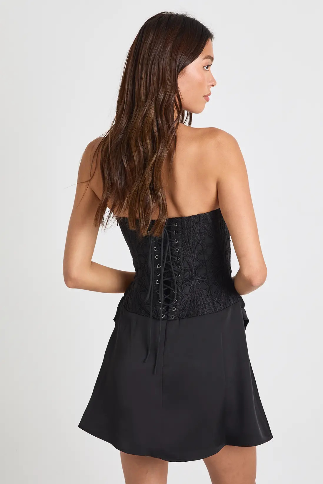 Textured Sheer Floral Lace Corset Drape Mini Dress | Boohoo.com (UK & IE)