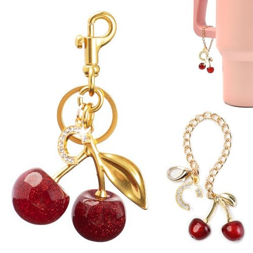 YOU WIZV Purse Charms for Handbags, Initial Letter Keychain for Women Girls Glitter Cherry Bag Charm Cute Backpack Bag Key Chains Accessories, Stanley Cup Charm for Handle | Amazon (US)