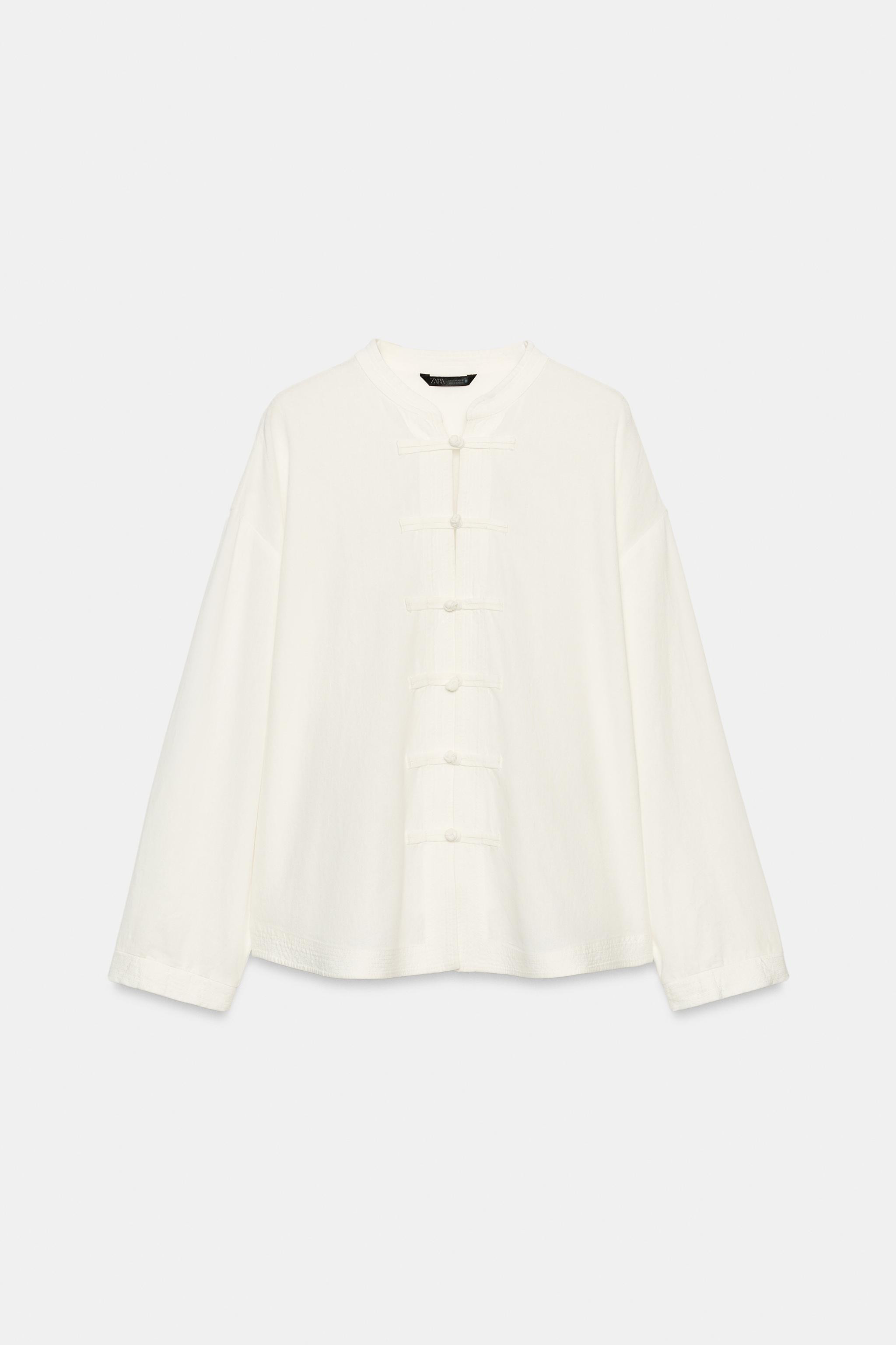 LINEN BLEND OVERSIZE SHIRT WITH FROG FASTENING | Zara UK