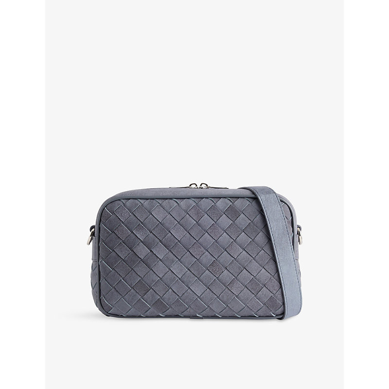 Bottega Veneta Mens Cloudy Indigo Camera Suede Cross-Body Bag | Selfridges