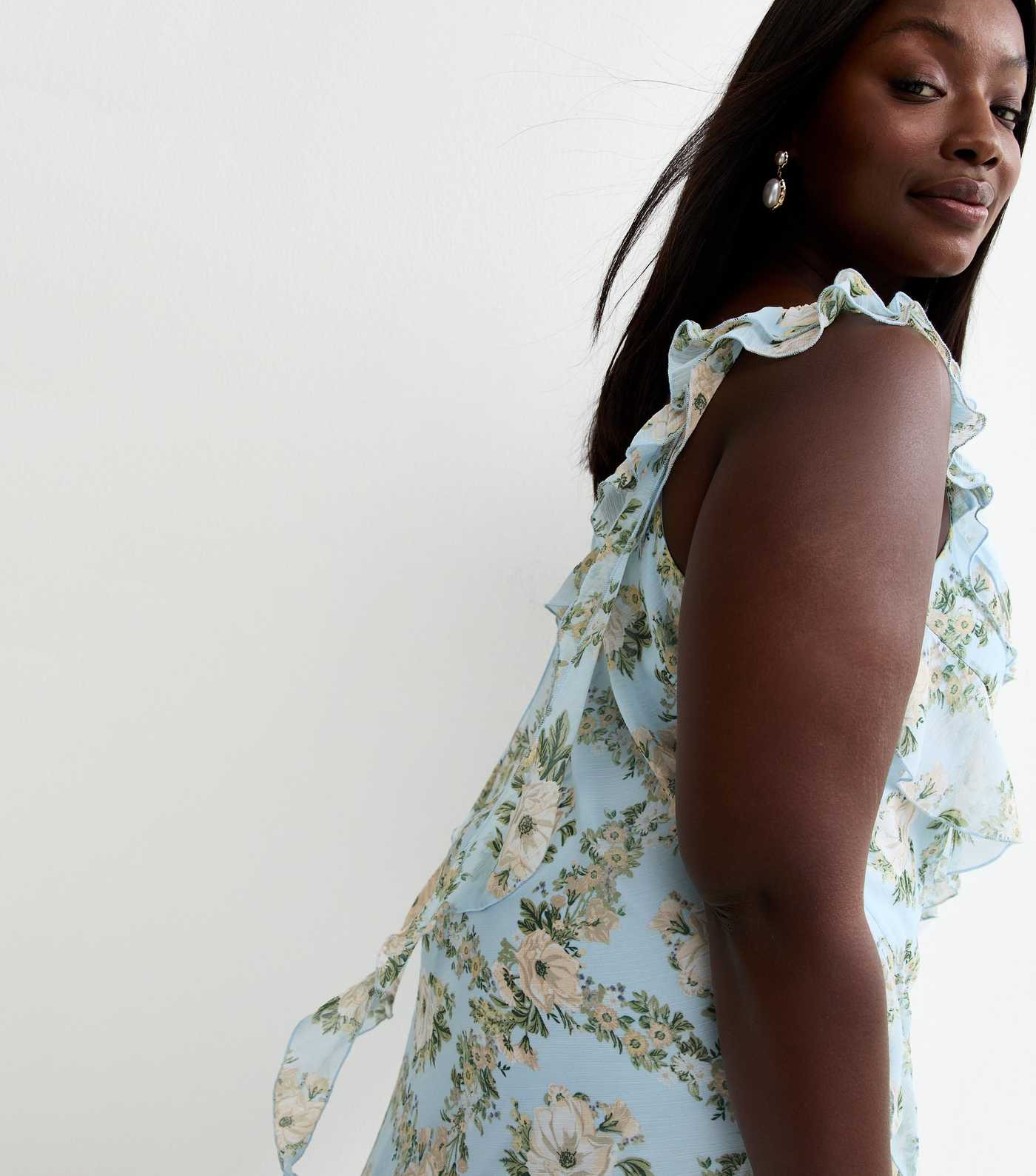 Curves Light Blue Floral Chiffon Ruffle Midi Dress | New Look | New Look (UK)