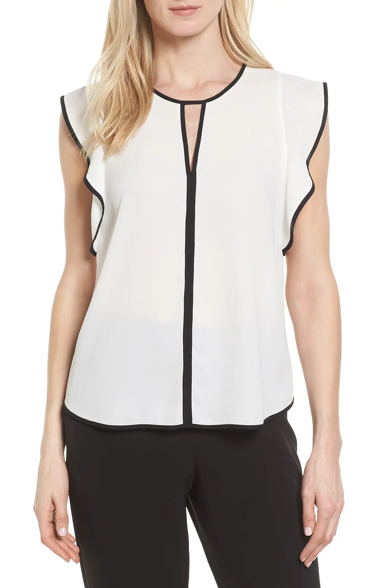 Contrast Piped Keyhole Blouse | Nordstrom