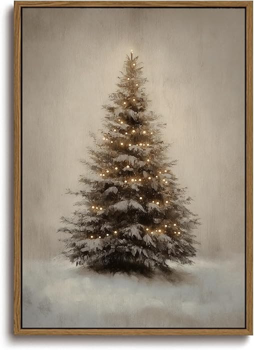 KISSFOX Vintage Christmas Tree Framed Wall Art Snowy Canvas Art Rustic Neutral Winter Christmas T... | Amazon (US)