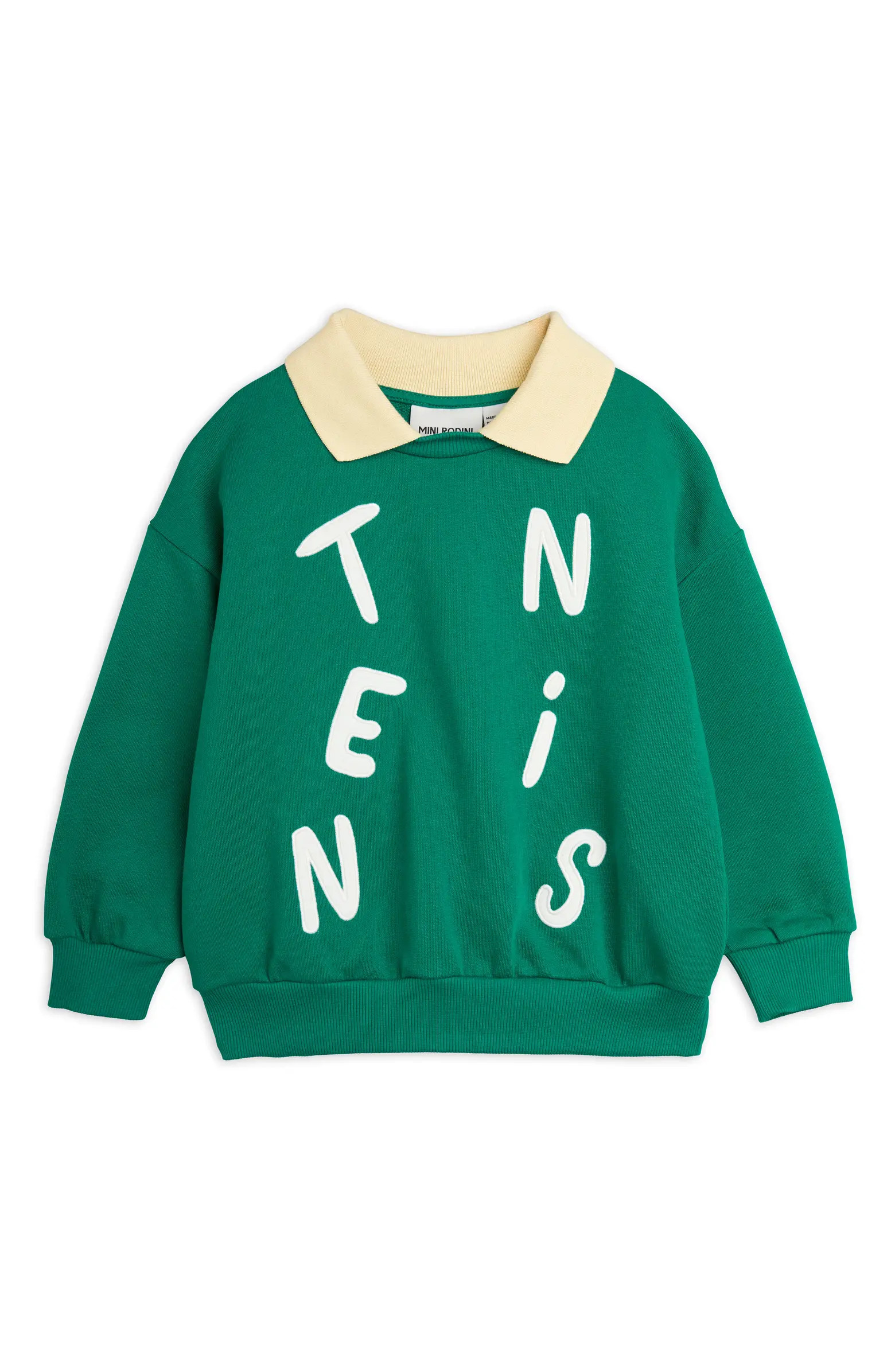 Mini Rodini Kids' Tennis Appliqué Collared Organic Cotton Graphic Sweatshirt | Nordstrom | Nordstrom