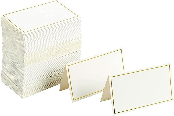 Paquete de 100 tarjetas de lugar, pequeñas tarjetas de tienda de campaña con borde de lámina d... | Amazon (US)