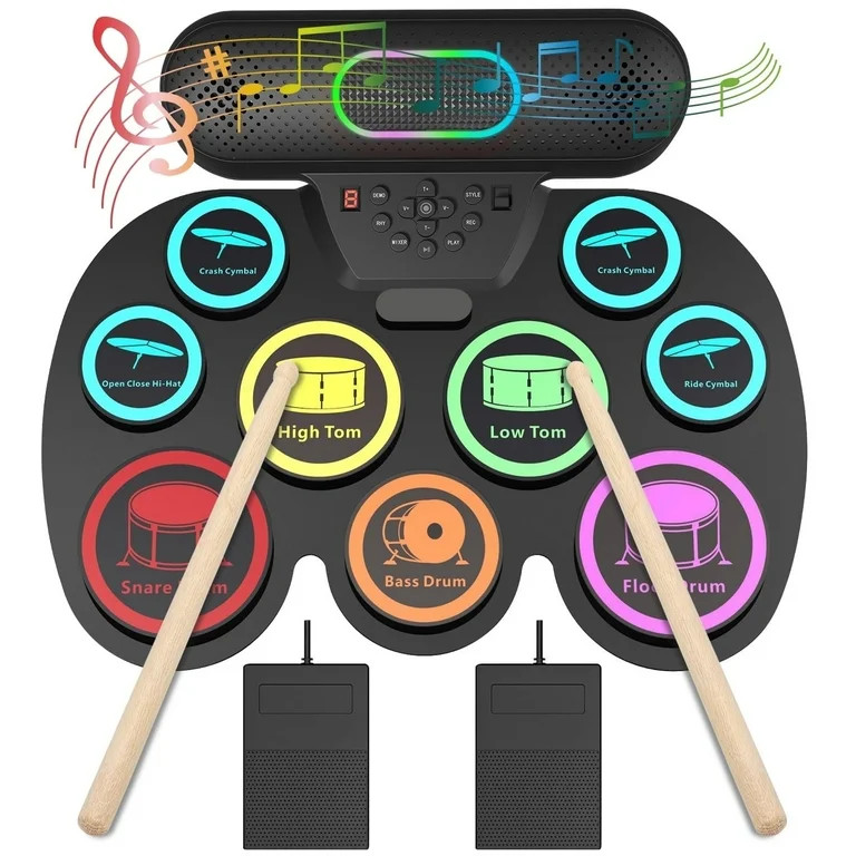 Dammyty Upgrade 9 Pads Kids Adults Electronic Drum Sets Kit with Headphone Jack and Dual Bluetoot... | Walmart (US)