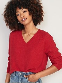 V-Neck Shaker-Stitch Cocoon Sweater for Women | Old Navy (US)