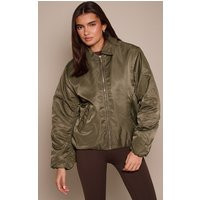 Olive Oversized Cocoon Sleeve Bomber Jacket | PrettyLittleThing UK