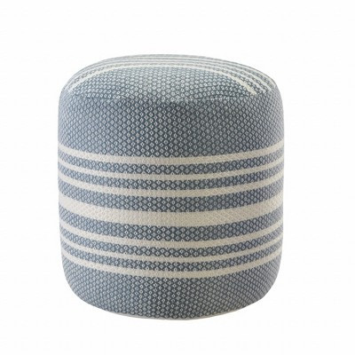 HomeRoots 20" Blue Polyester Round Striped Indoor Outdoor Pouf Ottoman | Target