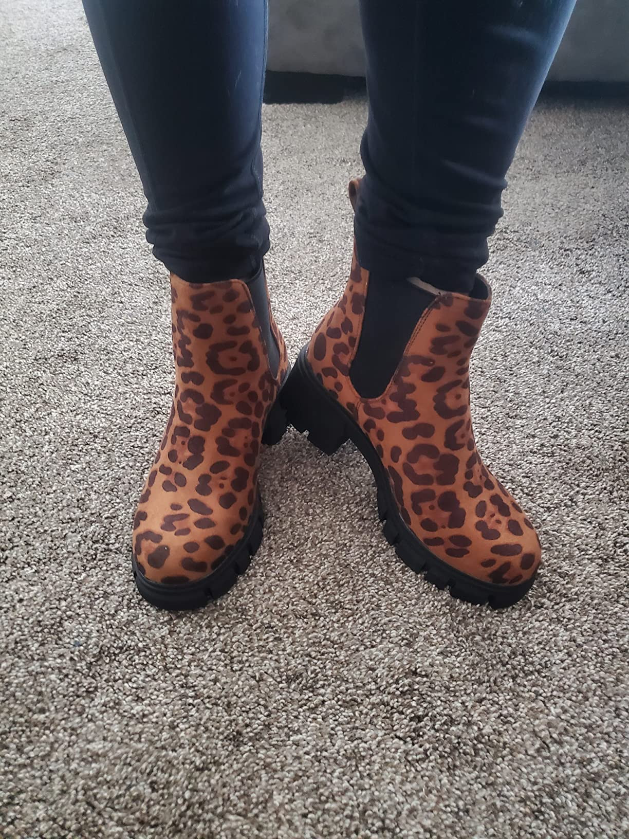 starmerx Women Platform Ankle Boots Elastic Chelsea Boots Mid Heel Slip on Booties | Amazon (US)