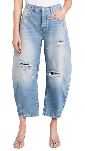 Free People Women's We The Free Good Luck Mid-Rise Barrel Jeans, Barnyard Blue | Amazon (US)