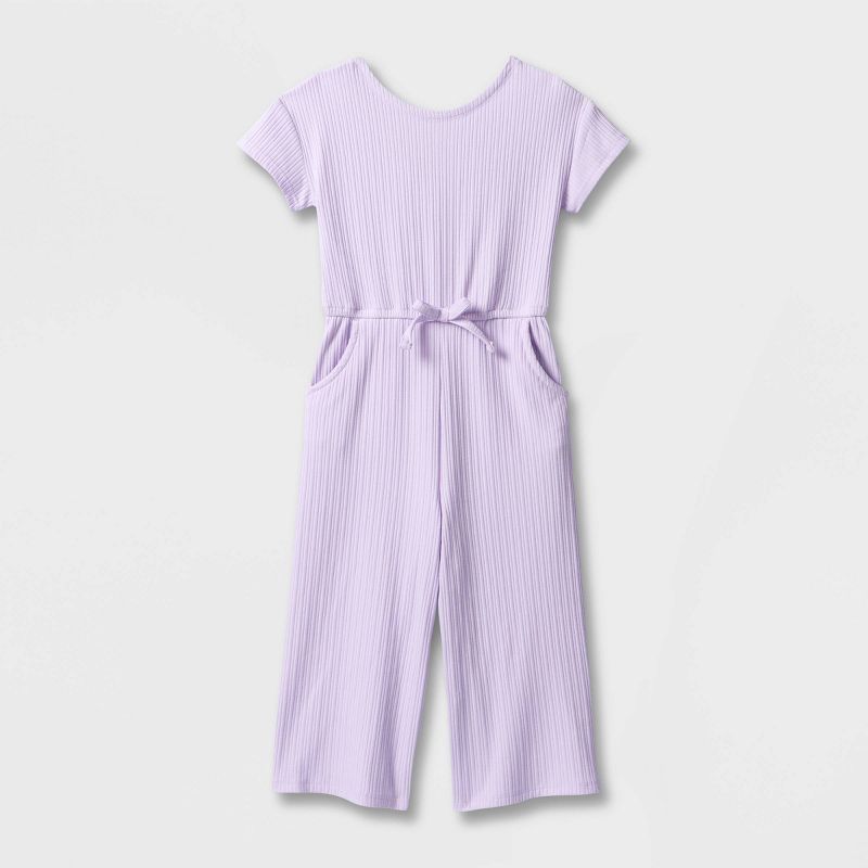 Toddler Girls' Solid Rib Short Sleeve Jumpsuit - Cat & Jack™ Purple | Target