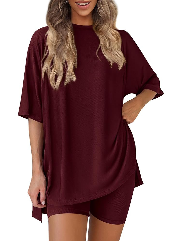 PRETTYGARDEN Women's Two Piece Lounge Set 2025 Summer Casual Oversized Shirts Biker Shorts Matchi... | Amazon (US)