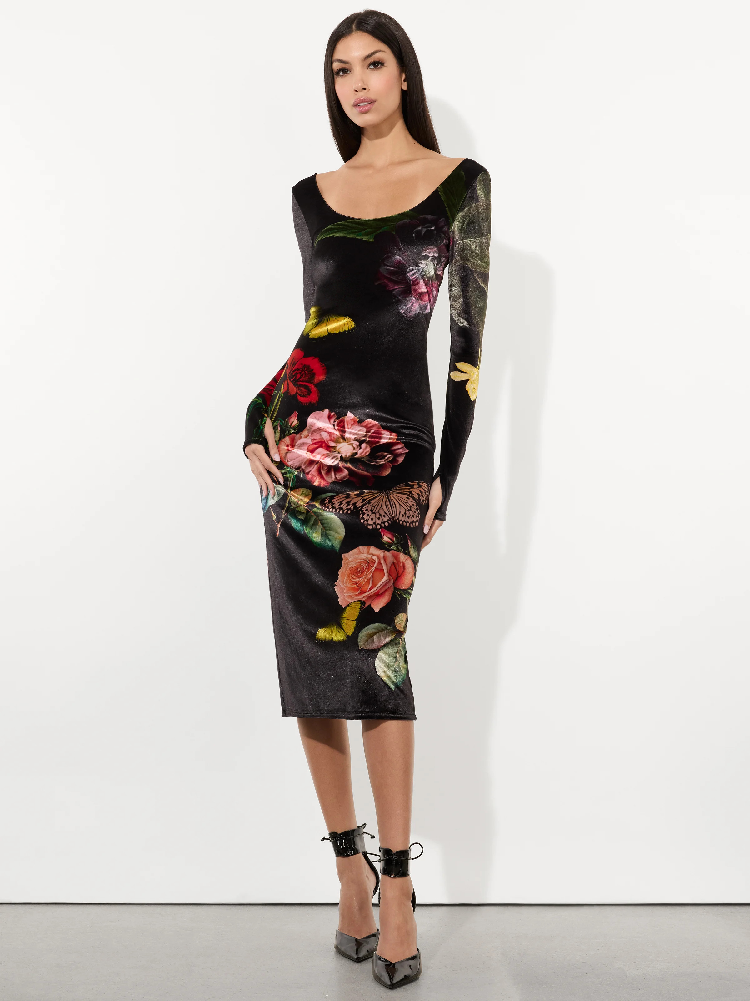 alice + olivia DELORA VELVET MIDI DRESS | Alice + Olivia