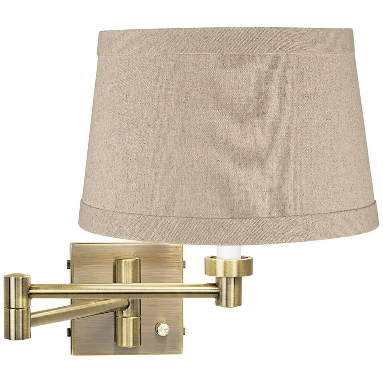 Barnes and Ivy Modern Swing Arm Wall Lamp Antique Brass Plug-In Light Fixture Natural Linen Drum ... | Walmart (US)