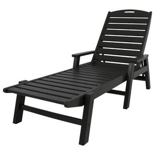POLYWOOD Nautical Black Stackable Plastic Outdoor Patio Chaise Lounge | The Home Depot