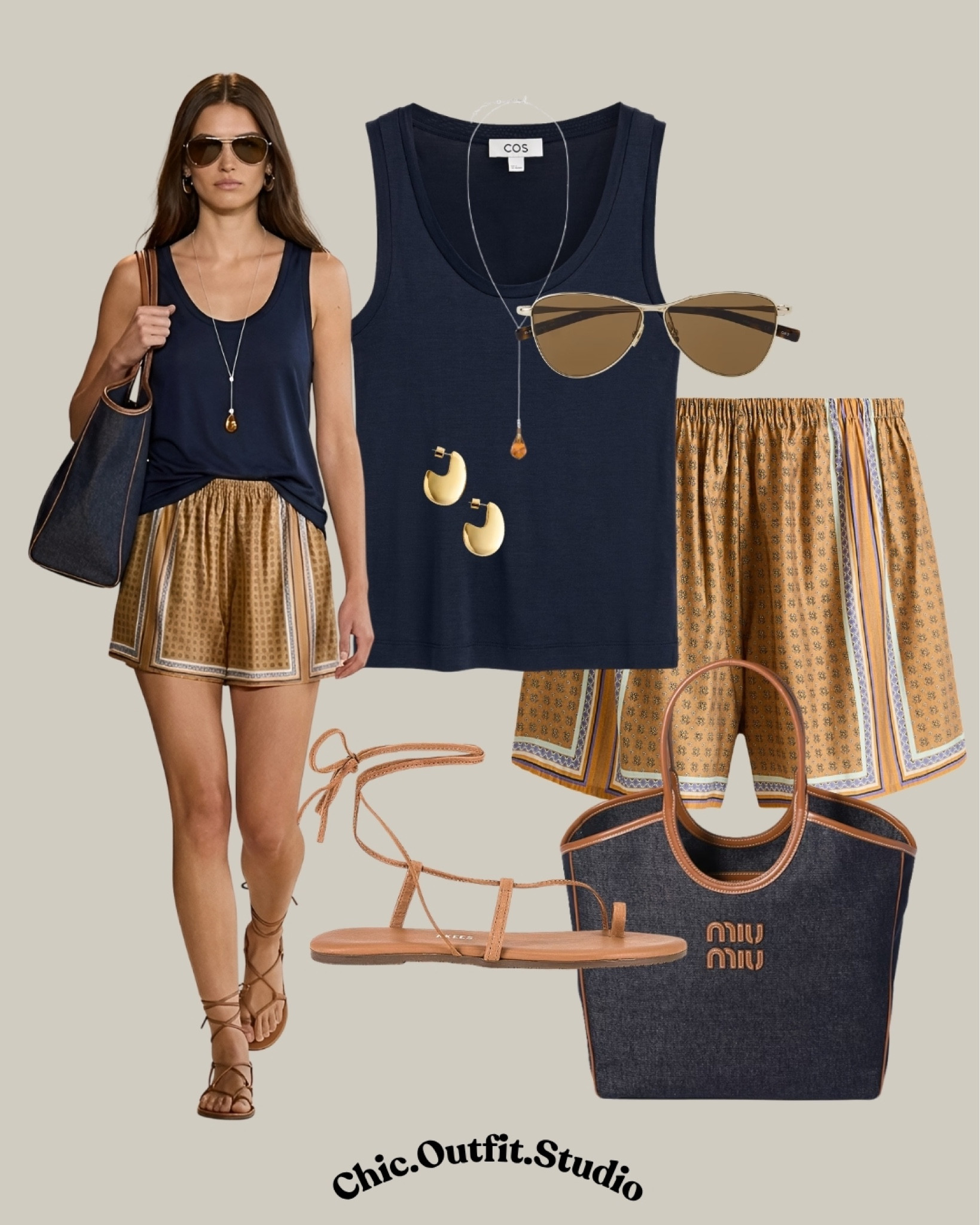 Navy Silk Tank & Printed Shorts Elevated Summer Outfit
💫A navy sleeveless silk tank styled with printed flowy shorts and delicate lace-up sandals creates a polished yet relaxed warm weather look. The rich navy and golden tones feel sophisticated while still staying effortless and breathable for summer days. 
💫Perfect for vacation dinners, seaside lunches, resort outfits, city strolls, rooftop drinks, or elegant casual evenings during warm weather. The structured tote elevates the entire outfit while keeping it practical and timeless.
💫Tags: navy tank outfit women, printed shorts outfit, elegant summer outfit, chic resort wear women, summer vacation outfit, classy casual summer style, European chic outfit, warm weather outfit women, minimalist summer fashion, elevated basics outfit, summer dinner outfit, linen shorts styling, relaxed luxury style, effortless elegant outfit



#LTKsummer #LTKshoes #LTKbag