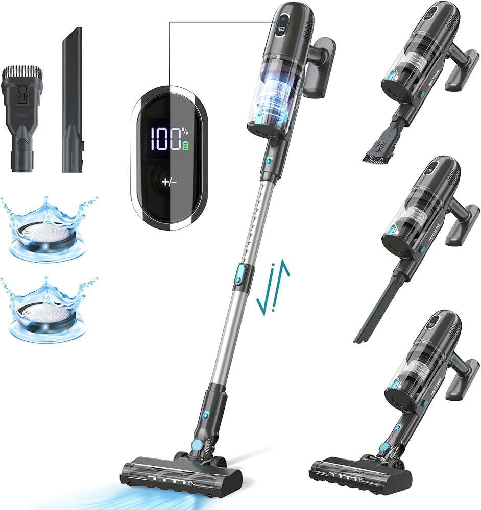 PRETTYCARE Cordless Vacuum Cleaner, 30Kpa Powerful Stick Vacuum with Brushless Motor, LED Touch D... | Amazon (US)