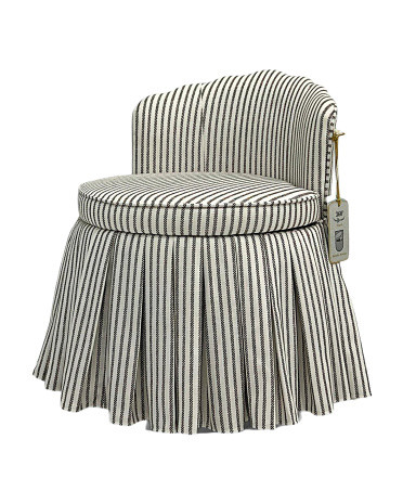 22x28 Striped Swivel Vanity Chair With Storage And Pleated Skirt | TJ Maxx