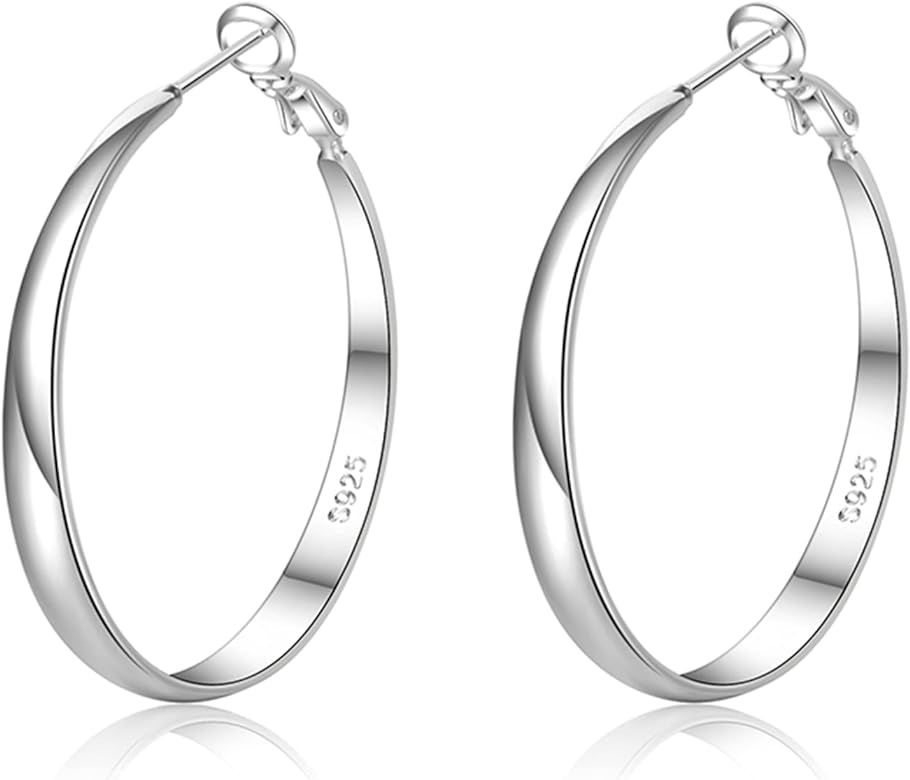 Senteria Sterling Silver Hoop Earrings for Women Hypoallergenic 925 Sterling Silver Large Hoop Ea... | Amazon (US)