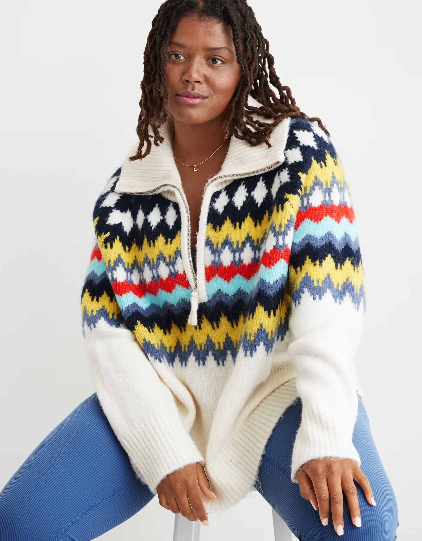 Aerie Fairisle Quarter Zip Sweater | Aerie
