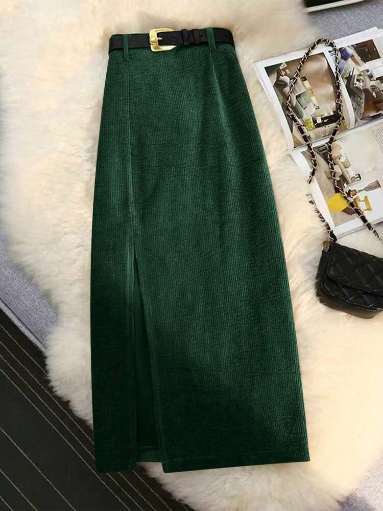 Corduroy High Waist Elastic Waist A-Line Skirt | SHEIN
