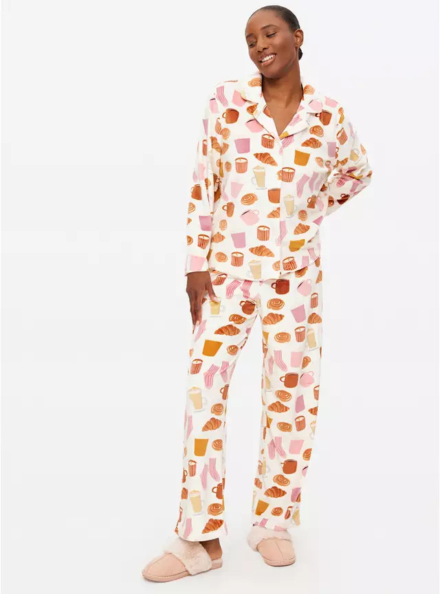 Autumn Breakfast Printed Slinky Fleece Pyjamas S | Tu Clothing