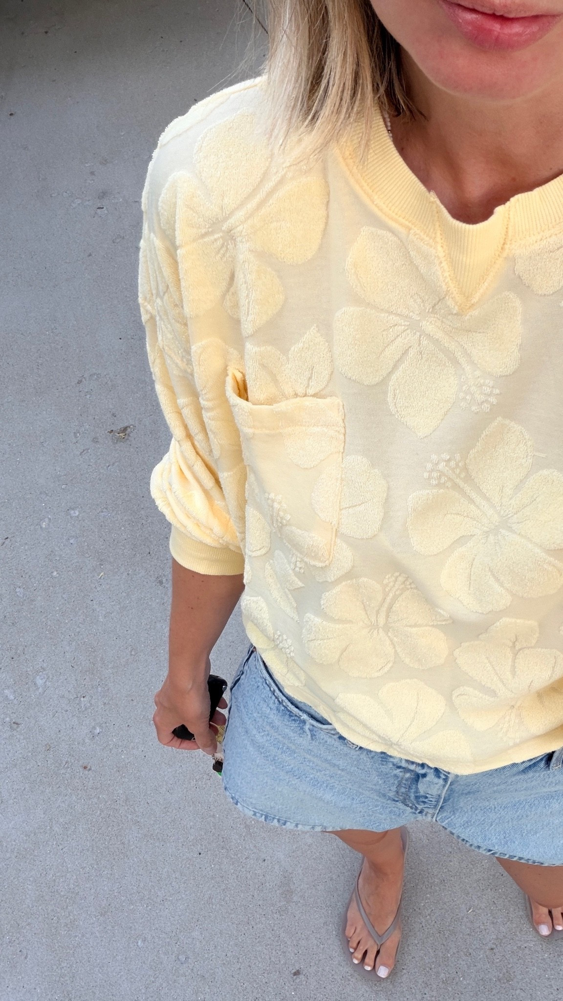 wearing the xxl, because i snagged it from the kids line. 🤫 but listen…it’s perfect light sweatshirt for cooler nights. the color. the texture. just thrown on with a perfect pair on denim shorts. 10/10! 💛

#LTKootd #LTKOver40 #LTKSaleAlert