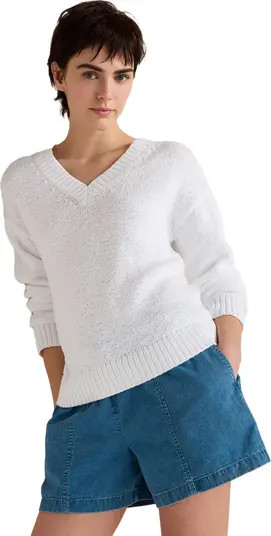 Haven Well Within Cotton Blend Tape Yarn V-Neck Sweater in White at Nordstrom, Size Medium | Nordstrom
