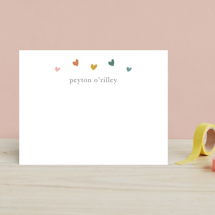 "Rainbow Hearts" - Customizable Children's Stationery in Pink by Stacey Meacham. | Minted