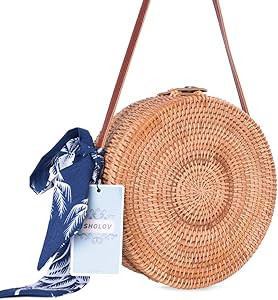 Round Rattan Bags, Heegay Handmade Bali Ata Straw Woven Circle Crossbody Handag for Women with Shoul | Amazon (US)