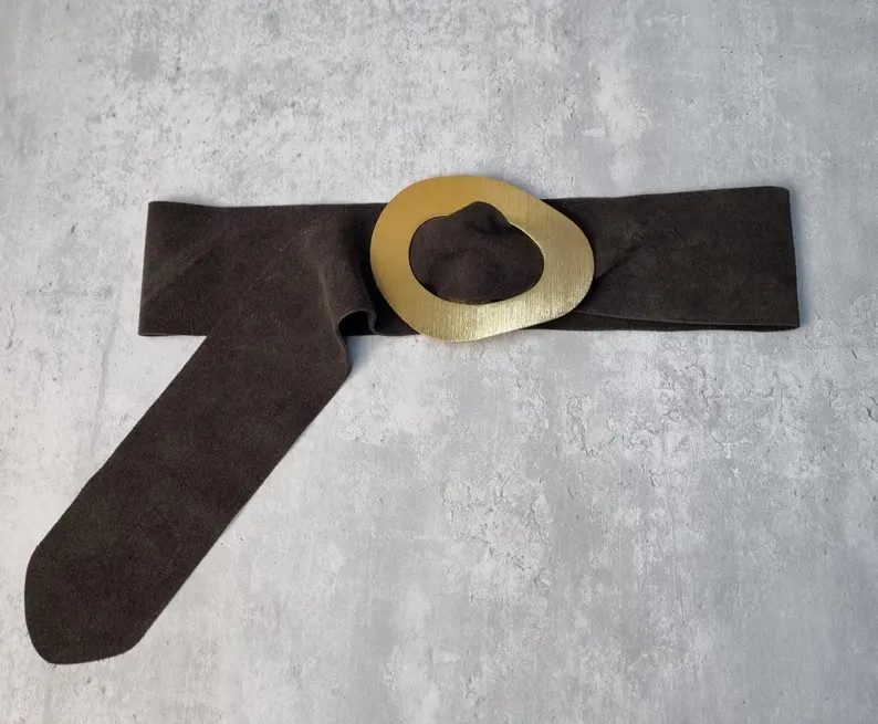 Real Suede Chocolate Brown Obi Belt: Gold Buckle Dress Belt | Etsy (Global)