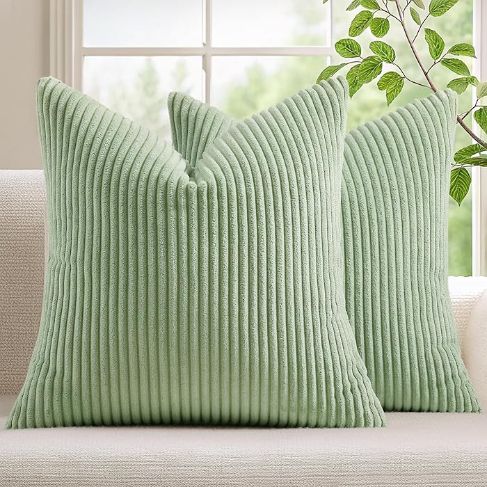 Mecatny Corduroy Spring Decorative Throw Pillow Covers 18x18 Set of 2 for Sofa Living Room, Soft ... | Amazon (US)