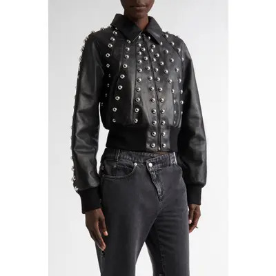Alexander McQueen Studded Leather Bomber Jacket in Black at Nordstrom, Size 0 Us | Nordstrom