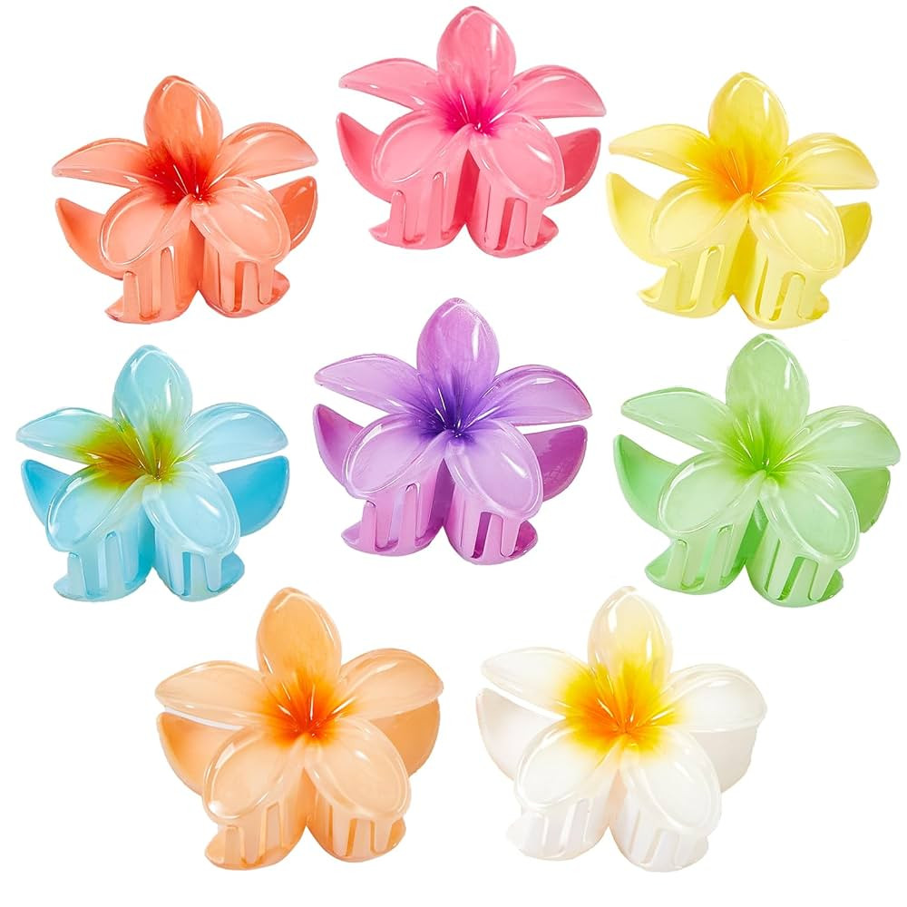 Flower Hair Claw Clips for Women, 8 Pack Hawaiian Flower Hair Clips, Plumeria Claw Clips for Thic... | Amazon (US)