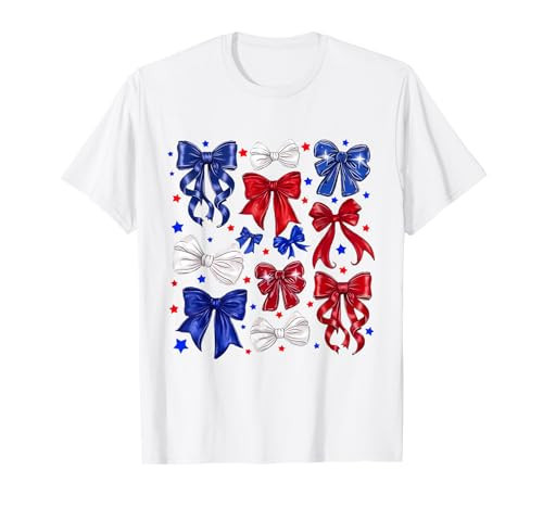 Coquette Red White & Blue Patriotic Bows Retro July 4th T-Shirt | Amazon (US)