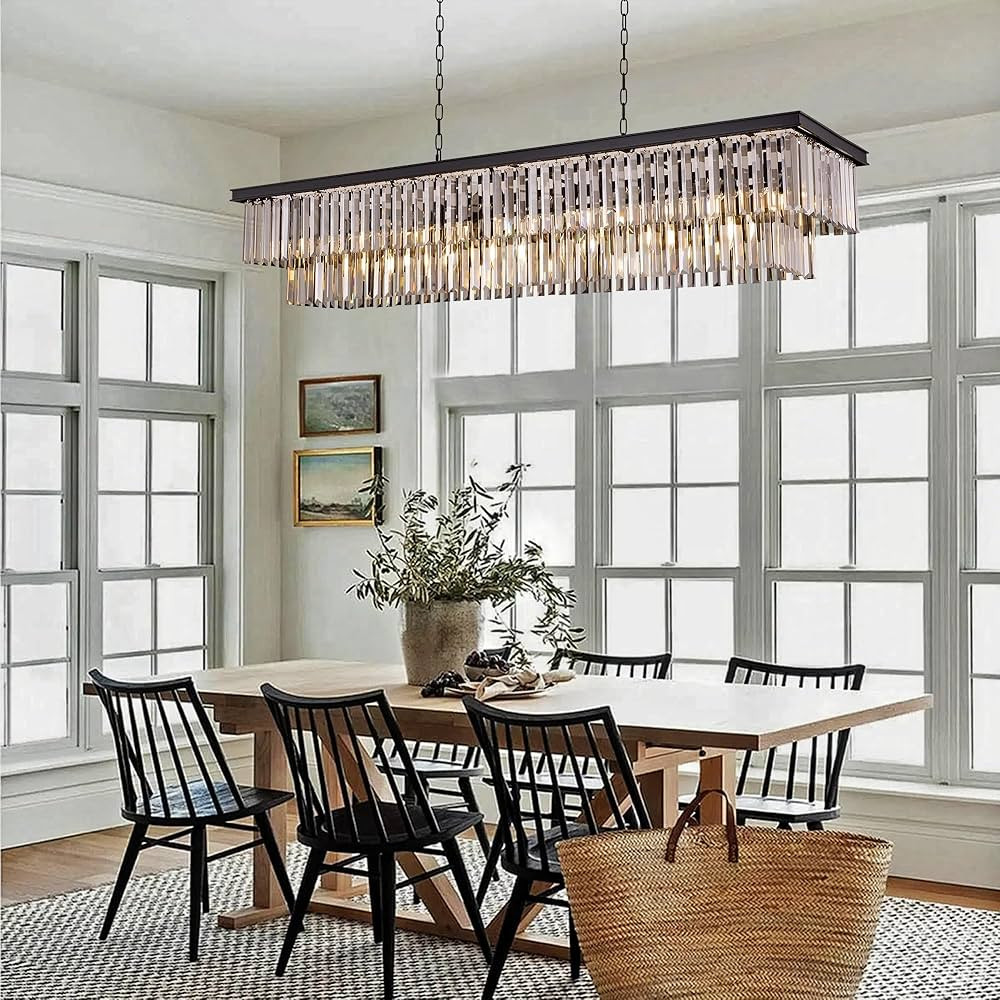 Wellmet Black Chandelier 57 inch, 13-Light Modern Rectangular Crystal Chandelier Ceiling Hanging,... | Amazon (US)