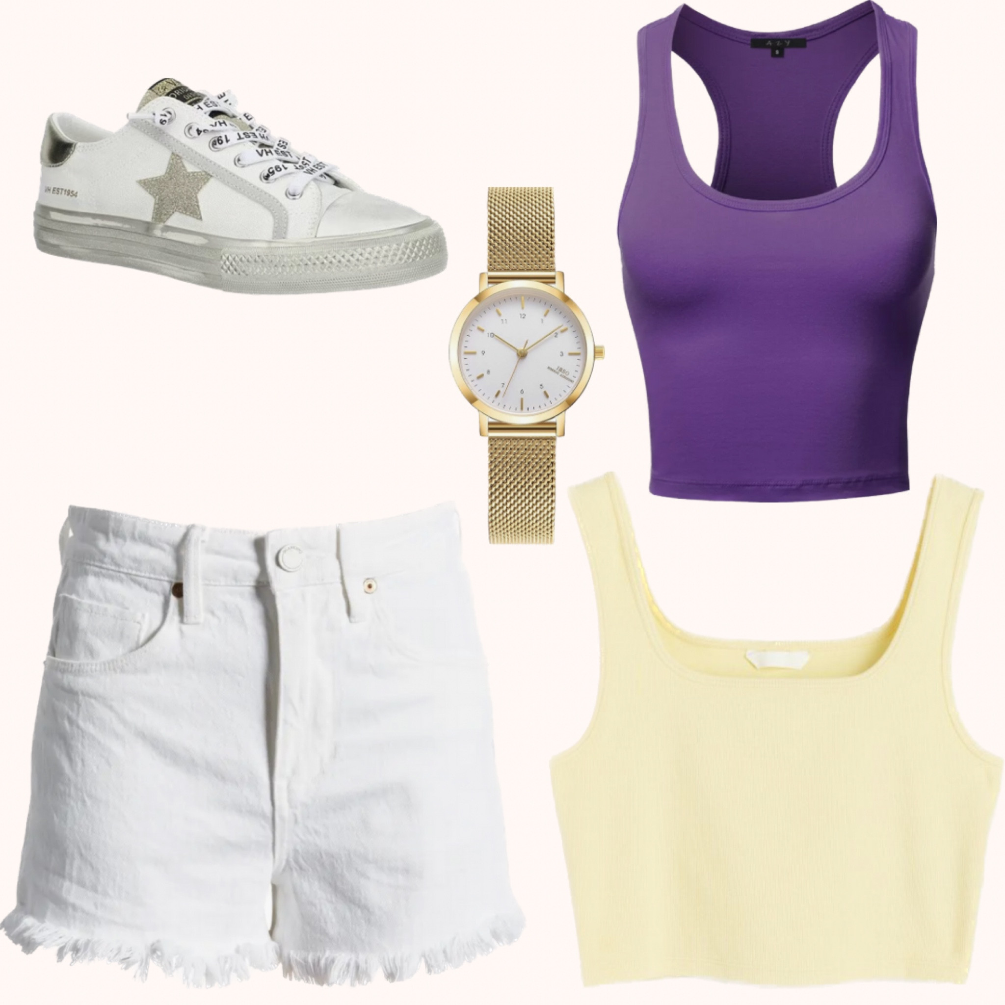 Purple and Gold Baseball Outfit Idea. The shorts are on sale right now! Would be great for LSU, ECU, JMU! 

#LTKsalealert #LTKSeasonal #LTKSpringSale