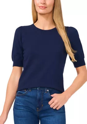CeCe Women's Puff Sleeve Keyhole Back Sweater, Navy Blue, XS | Belk
