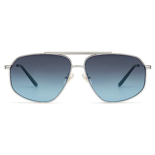 SOJOS Retro Hexagon Aviator Sunglasses for Women Men Trendy Vintage UV400 Protection Shades SJ1200, Silver/Gradient Blue | Amazon (US)