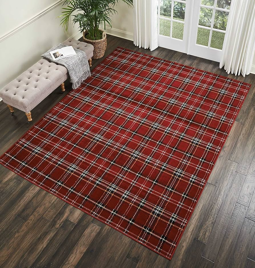 Nourison Home Grafix Red 7'10'' x 9'10'' Area-Rug, Modern, Plaid, Bed Room, Living Room, Dining R... | Amazon (US)