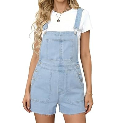 Denim Overall Shorts for Women Stretchy Adjustable Straps Bib Jean Short Overalls Denim Shor… | Amazon (US)