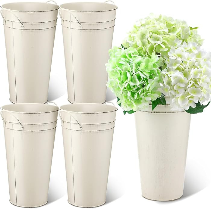 Irenare 12 Inch Vintage Galvanized Flower Bucket Metal Flower Vase Farmhouse French Bucket Plante... | Amazon (US)