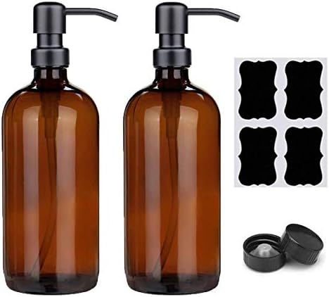Amber Glass Kitchen Soap Dispenser, 16 Ounce Glass Bottle Dish Soap Dispenser with Copper Stainle... | Amazon (CA)